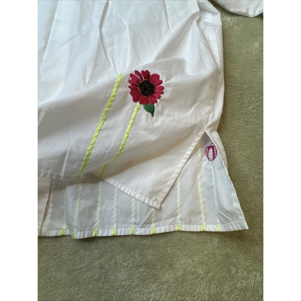 Quacker Factory women LArge L garden flower embroidered white‎ blouse shirt long - Picture 10 of 10